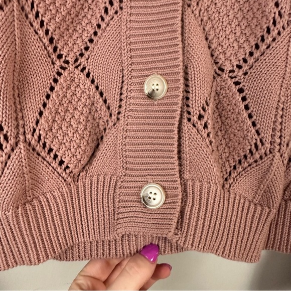 Another Love | Shawn Ruffle Cuff Patterned Knit Cardigan Size Medium Rose Mauve - Picture 7 of 7